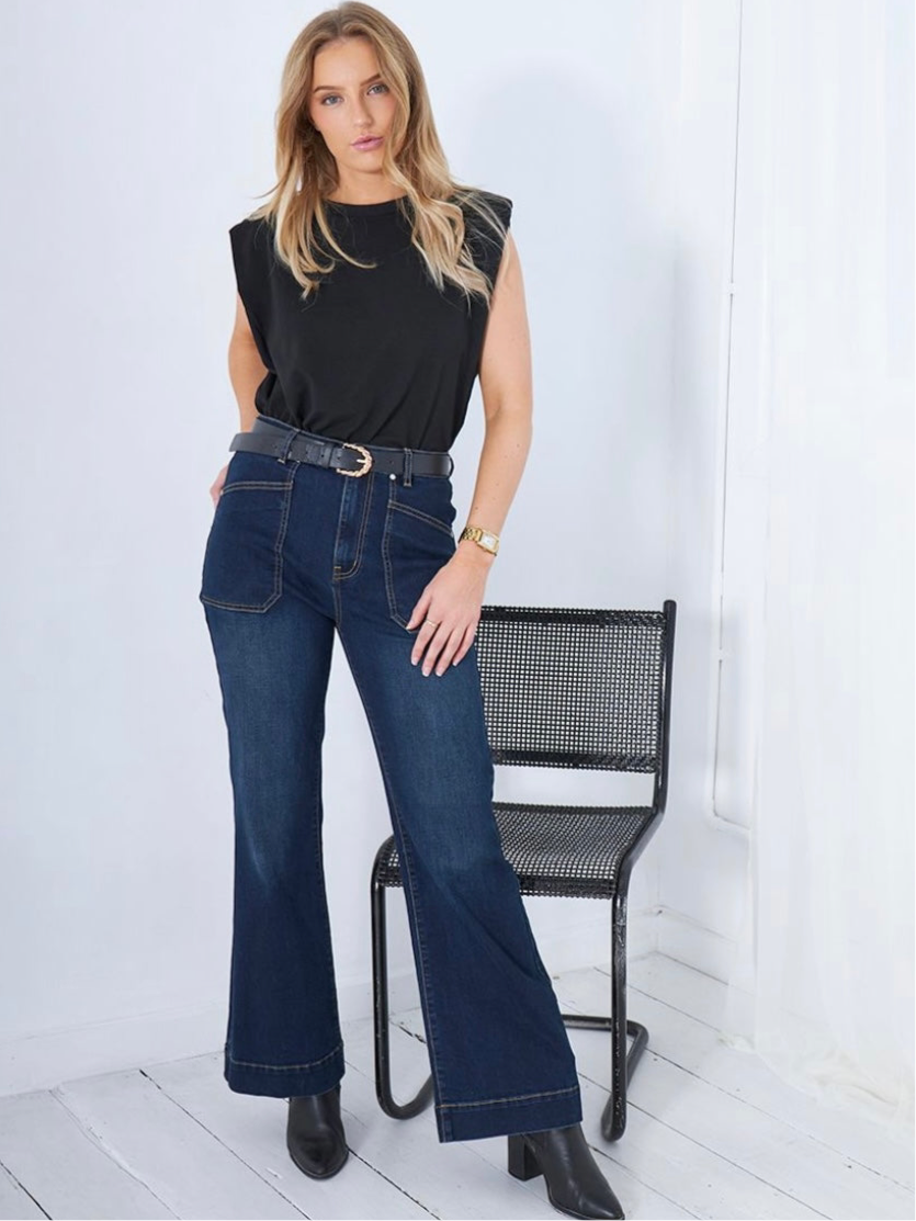 Saint Rose : Jayne flare Jeans : Dark Denim Wash