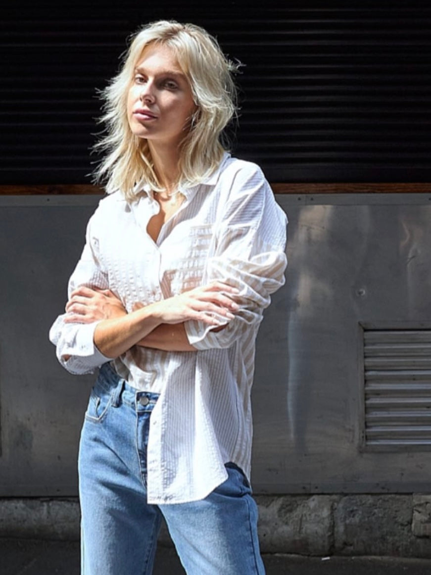 Laguna Shirt : Natural/White Stripe : Saint Rose
