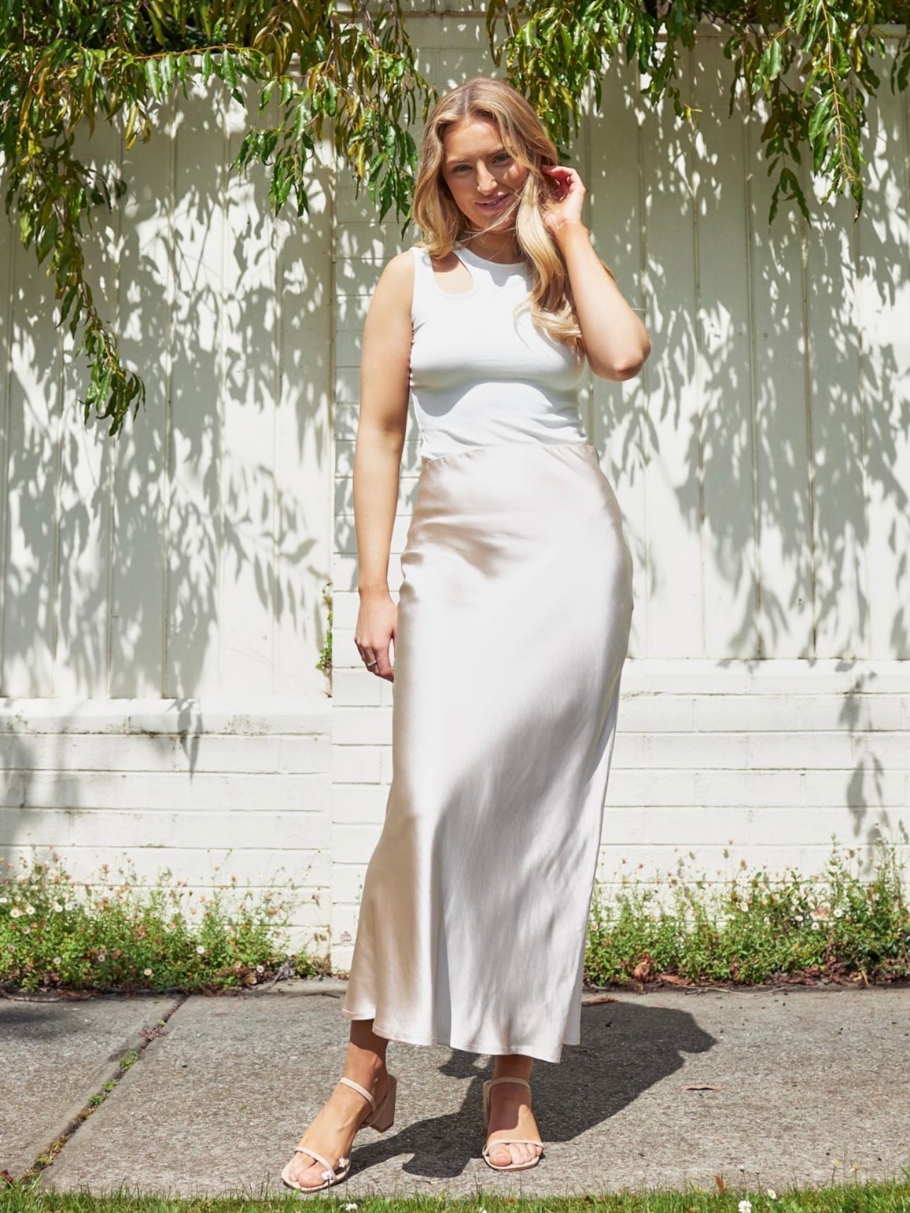 Saint Rose : Donna Satin Skirt : Champagne