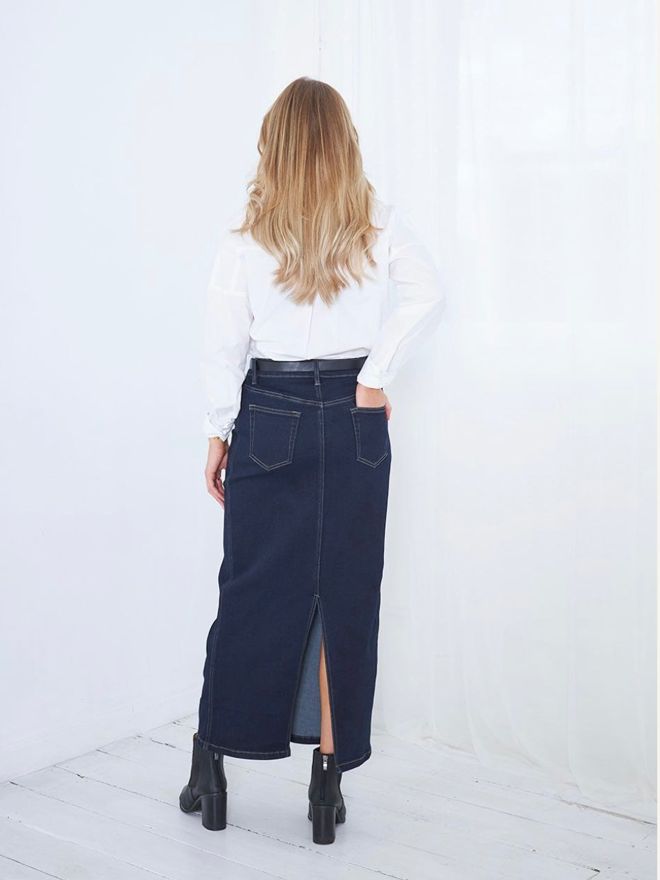Demi Denim Maxi Skirt : Dark Blue