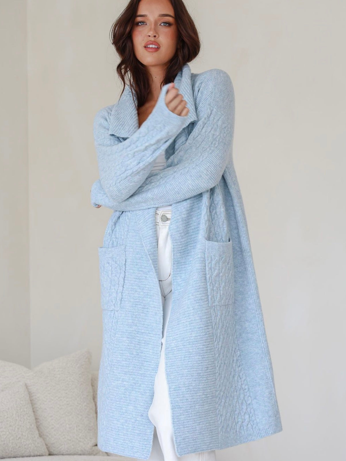 Cable Knit Cardigan : Blue