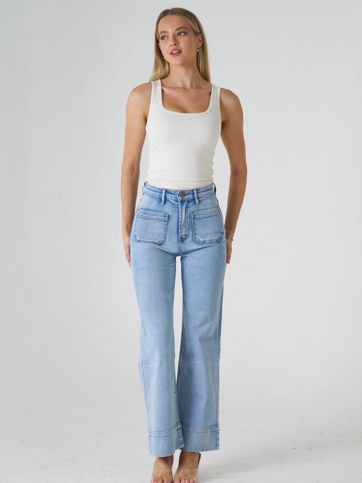 Wakee : Marlo Wide Leg Jeans : Light Wash