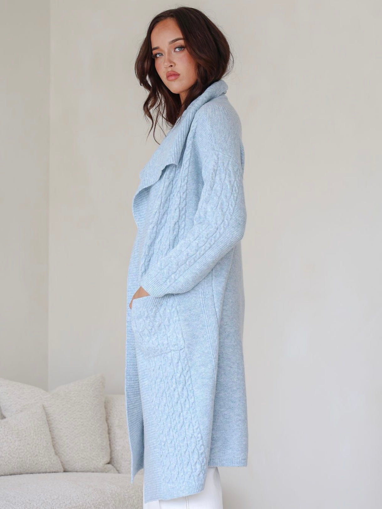 Cable Knit Cardigan : Blue