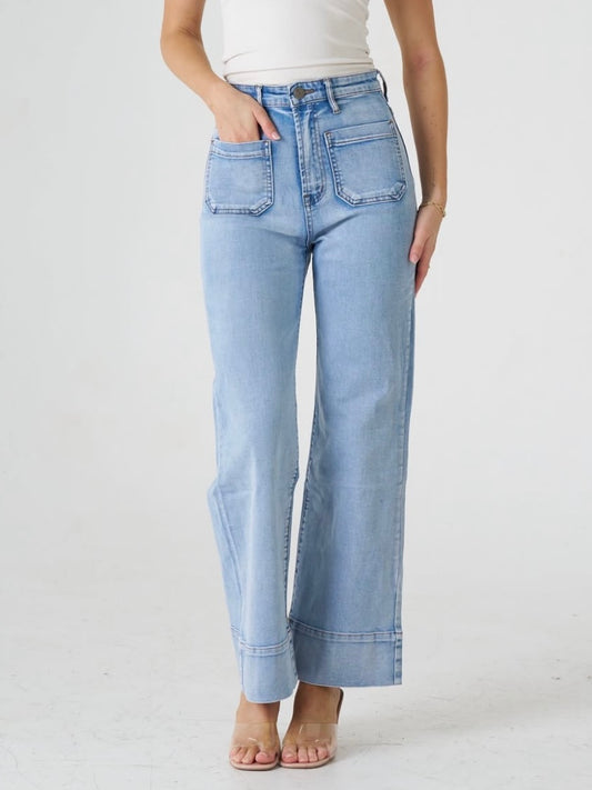Wakee : Marlo Wide Leg Jeans : Light Wash