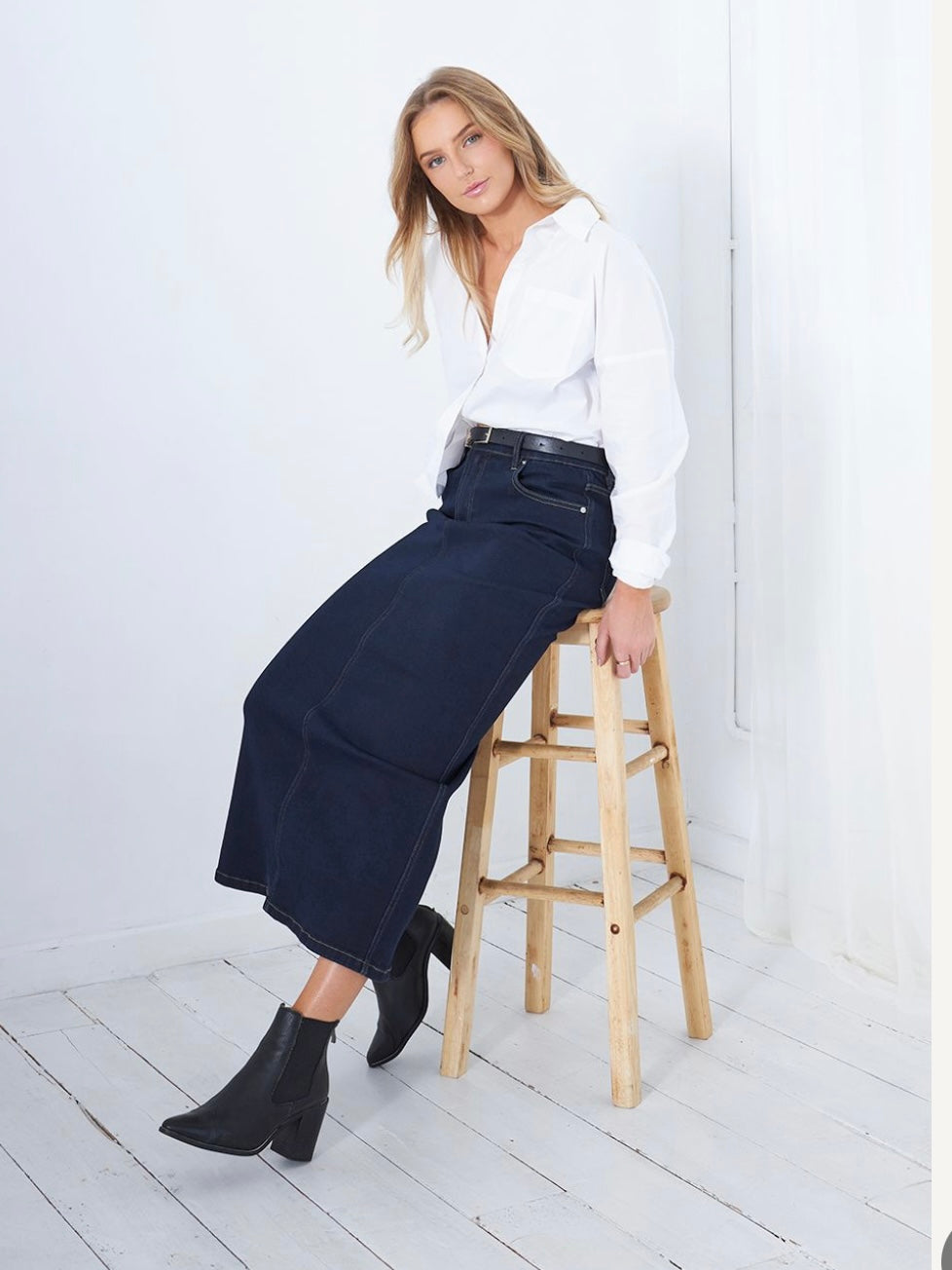 Demi Denim Maxi Skirt : Dark Blue