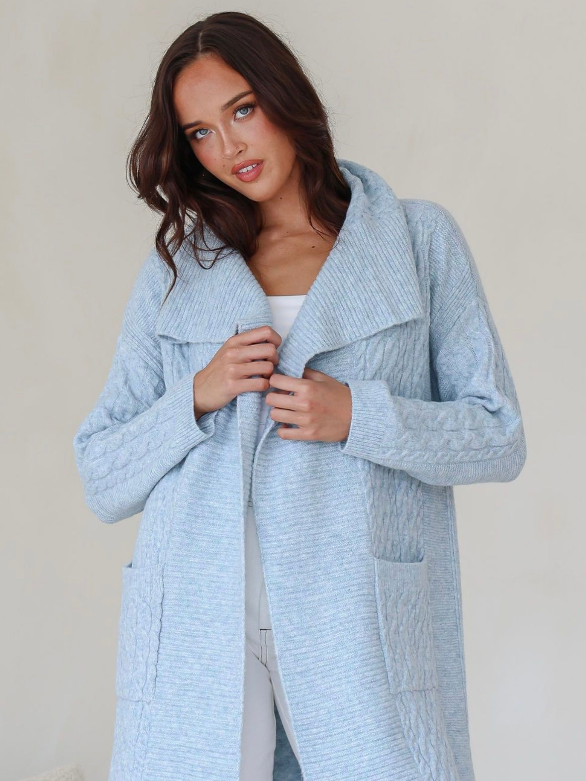 Cable Knit Cardigan : Blue