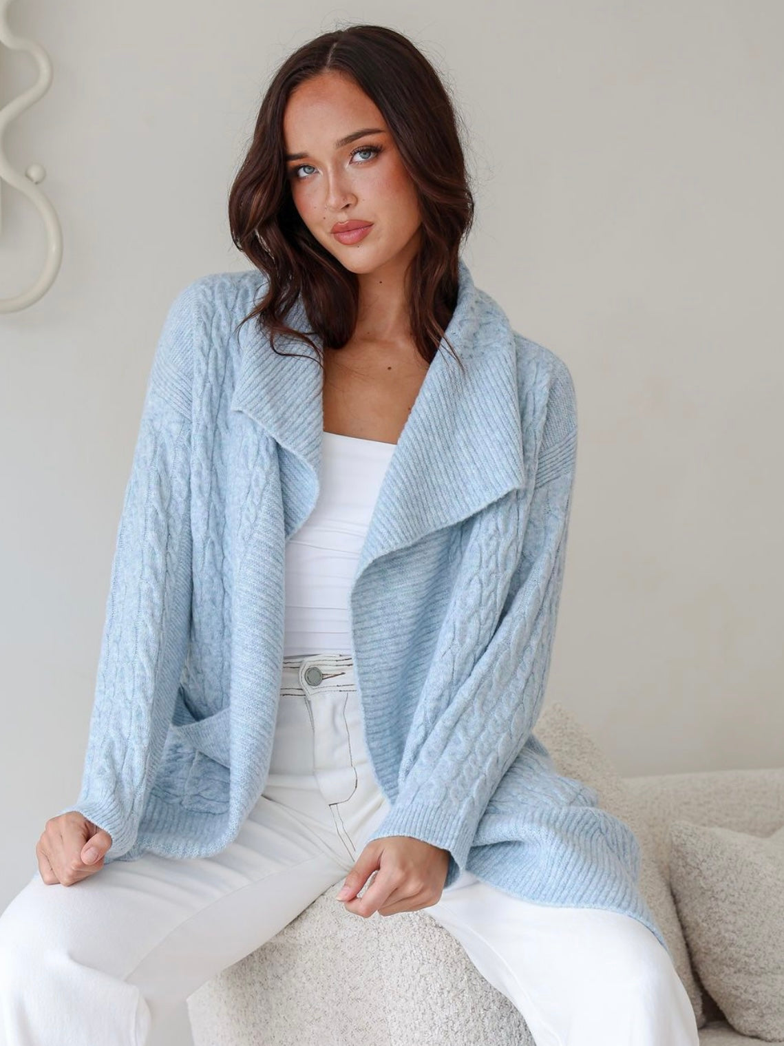 Cable Knit Cardigan : Blue