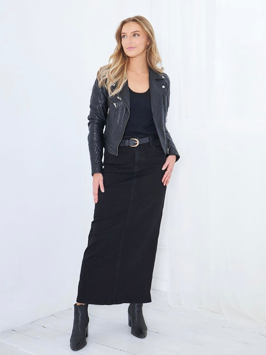 Demi Denim Maxi Skirt : Black