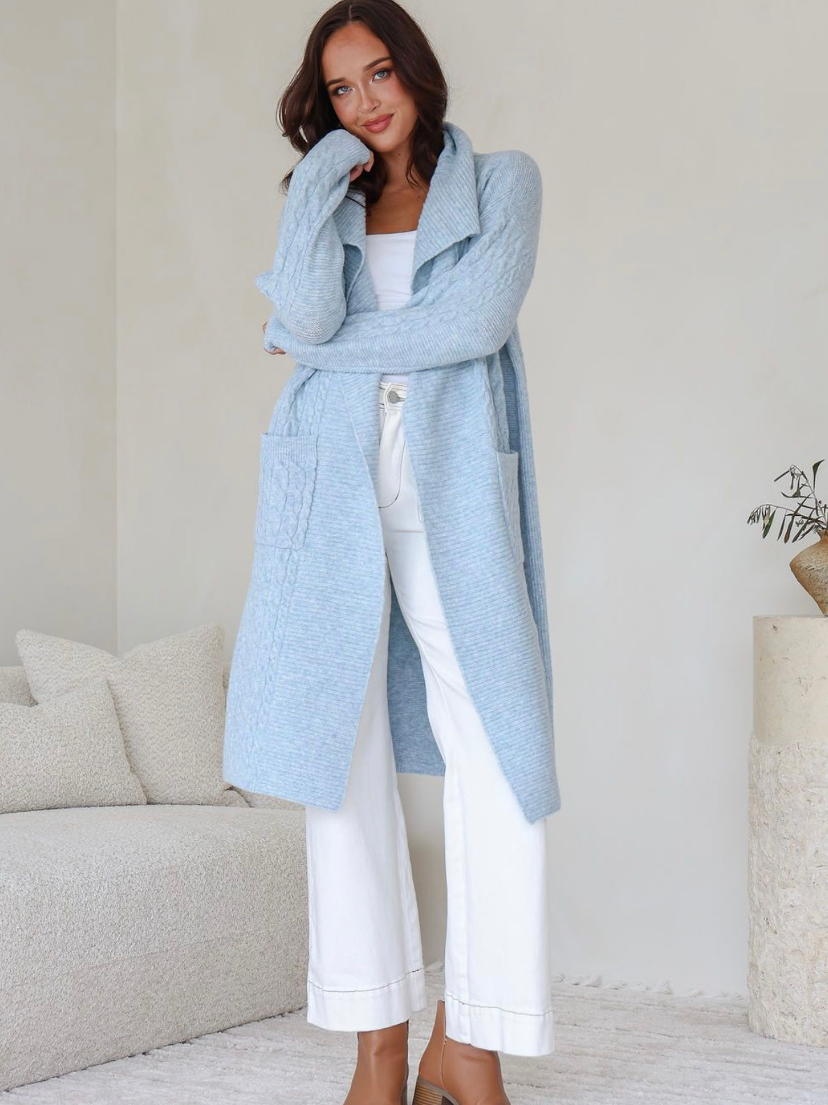 Cable Knit Cardigan : Blue