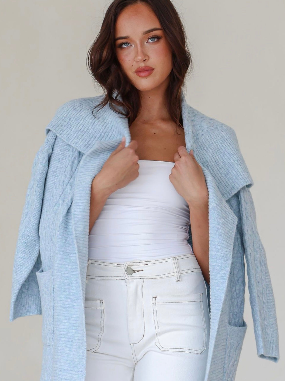Cable Knit Cardigan : Blue