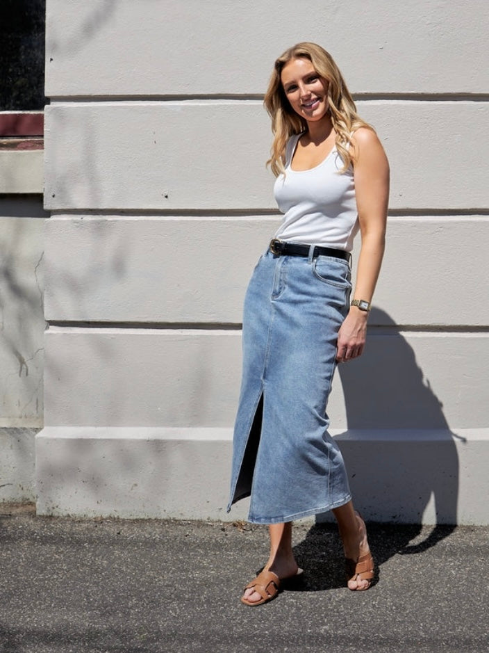 Willow Midi Denim Skirt : Blue