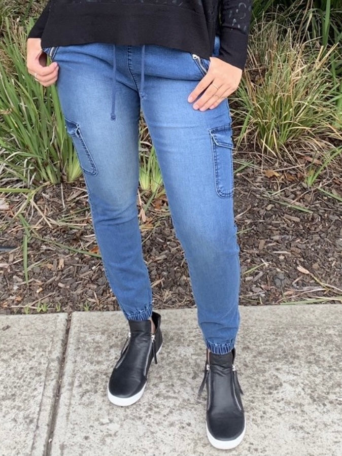 Wakee Denim : Jersey Joggers : Denim Blue