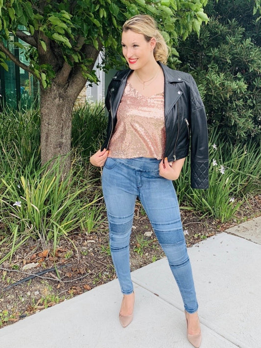 Wakee Denim : Dakota Denim Moto Jeans : Light Blue Vintage Wash