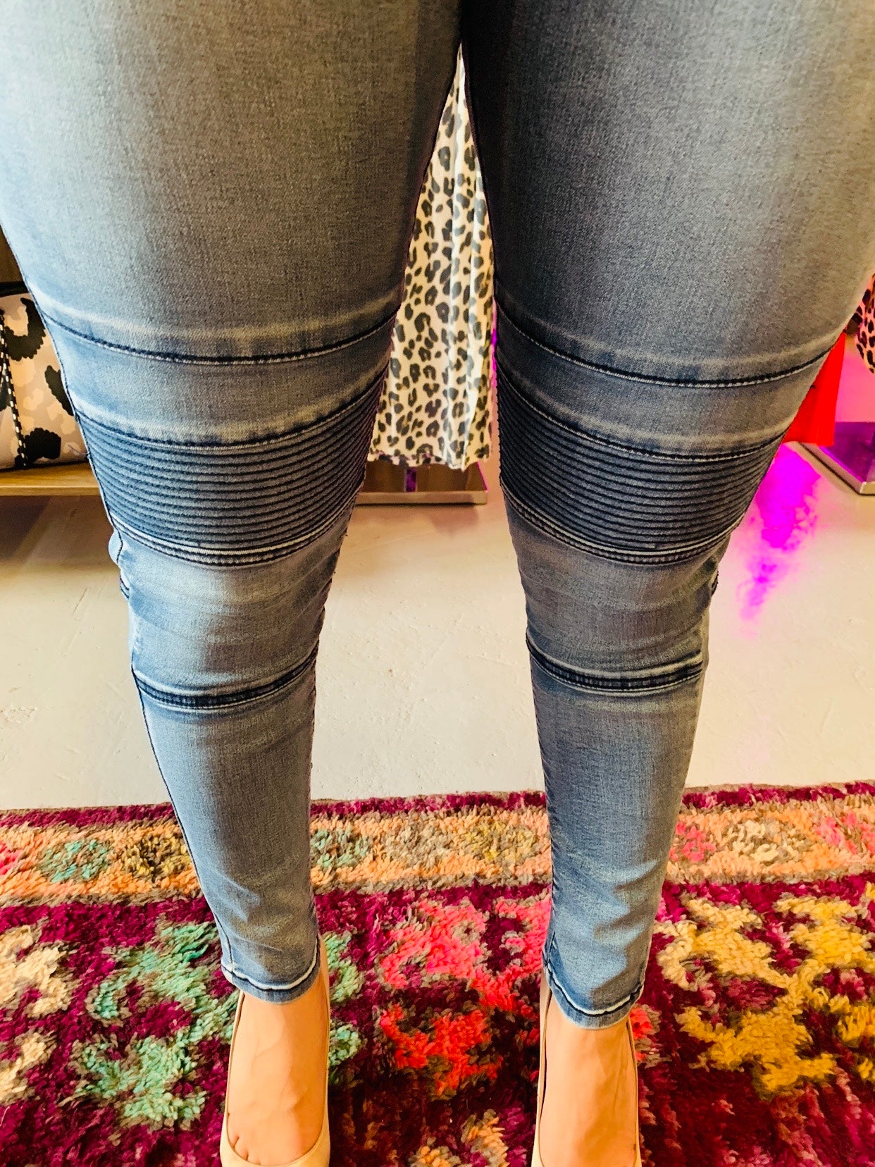 Wakee Denim : Dakota Denim Moto Jeans : Light Blue Vintage Wash
