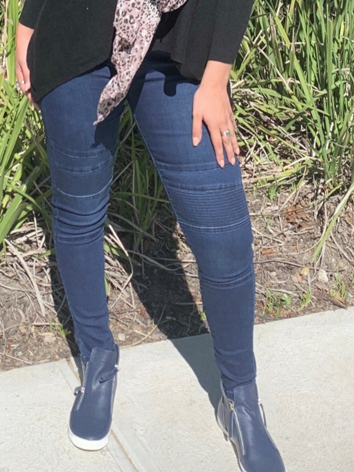 Wakee Denim : Dakota Denim Moto Jeans : Dark Blue Denim