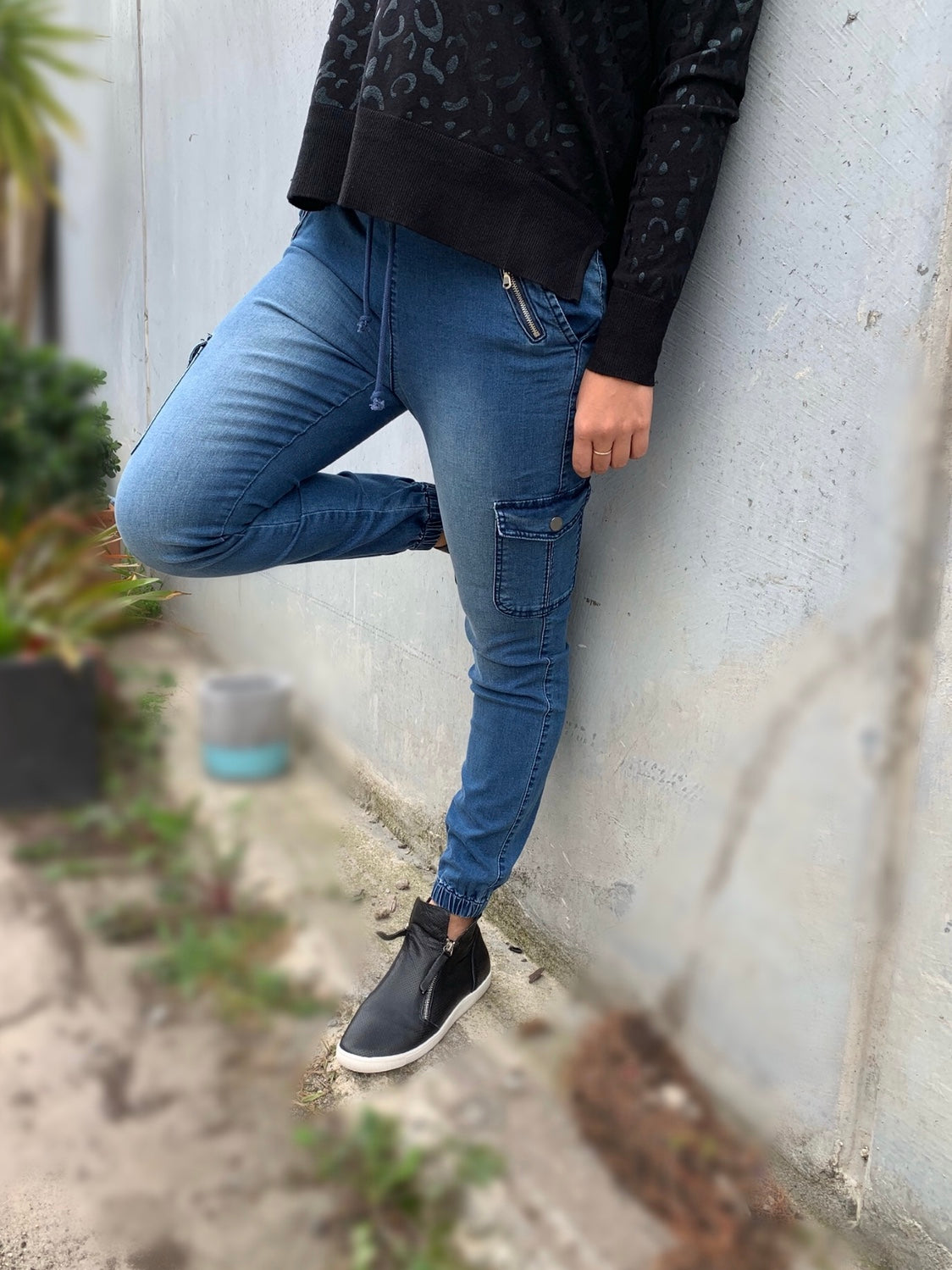 Wakee Denim : Jersey Joggers : Denim Blue