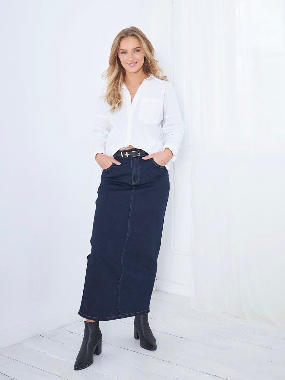 Demi Denim Maxi Skirt : Dark Blue