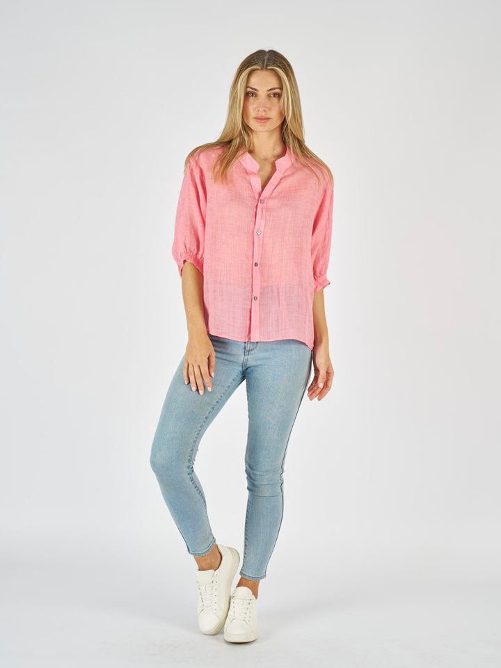 Linen Shirt : Flamingo Pink