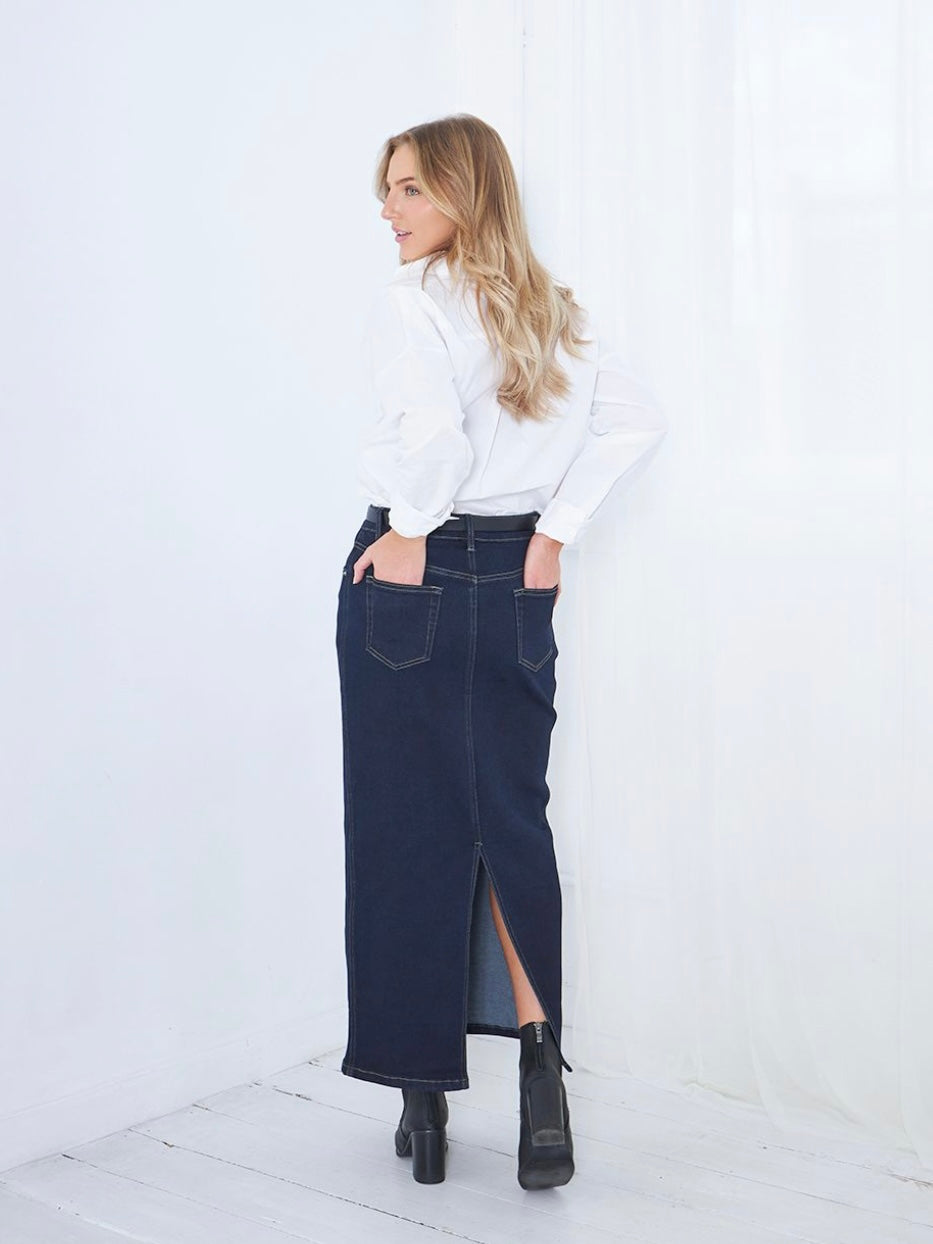 Demi Denim Maxi Skirt : Dark Blue