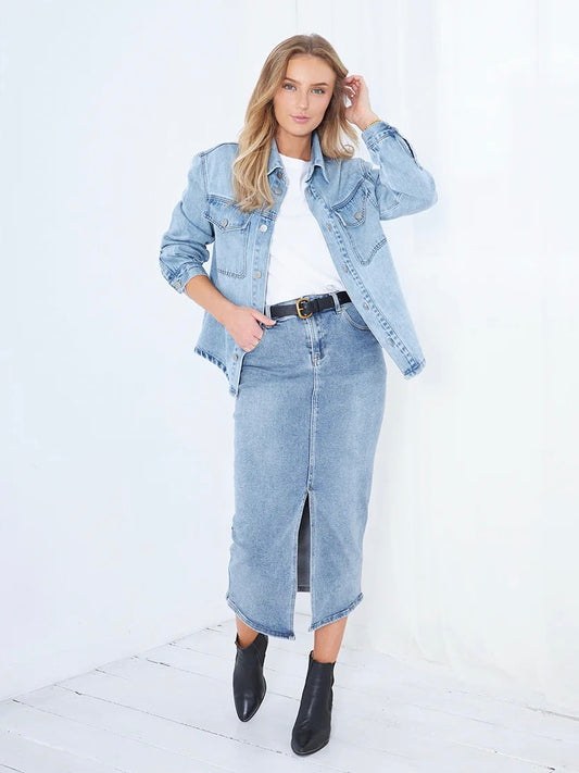 Willow Midi Denim Skirt : Blue