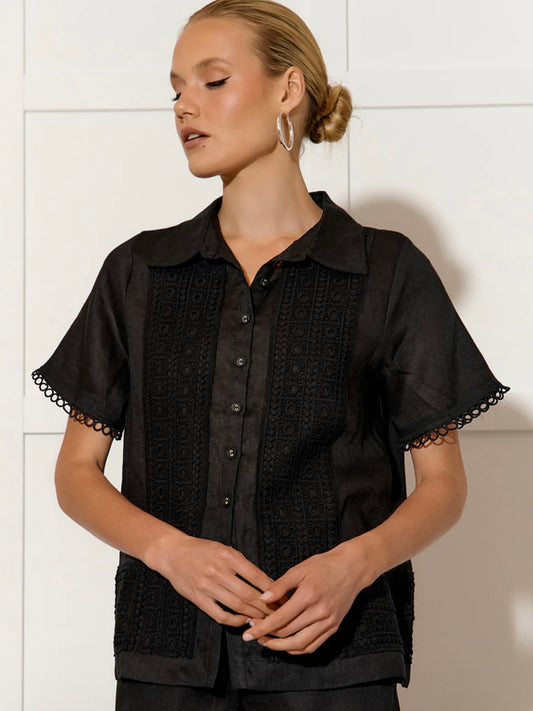 Vanessa Lace Panel Shirt : Black : Adorne