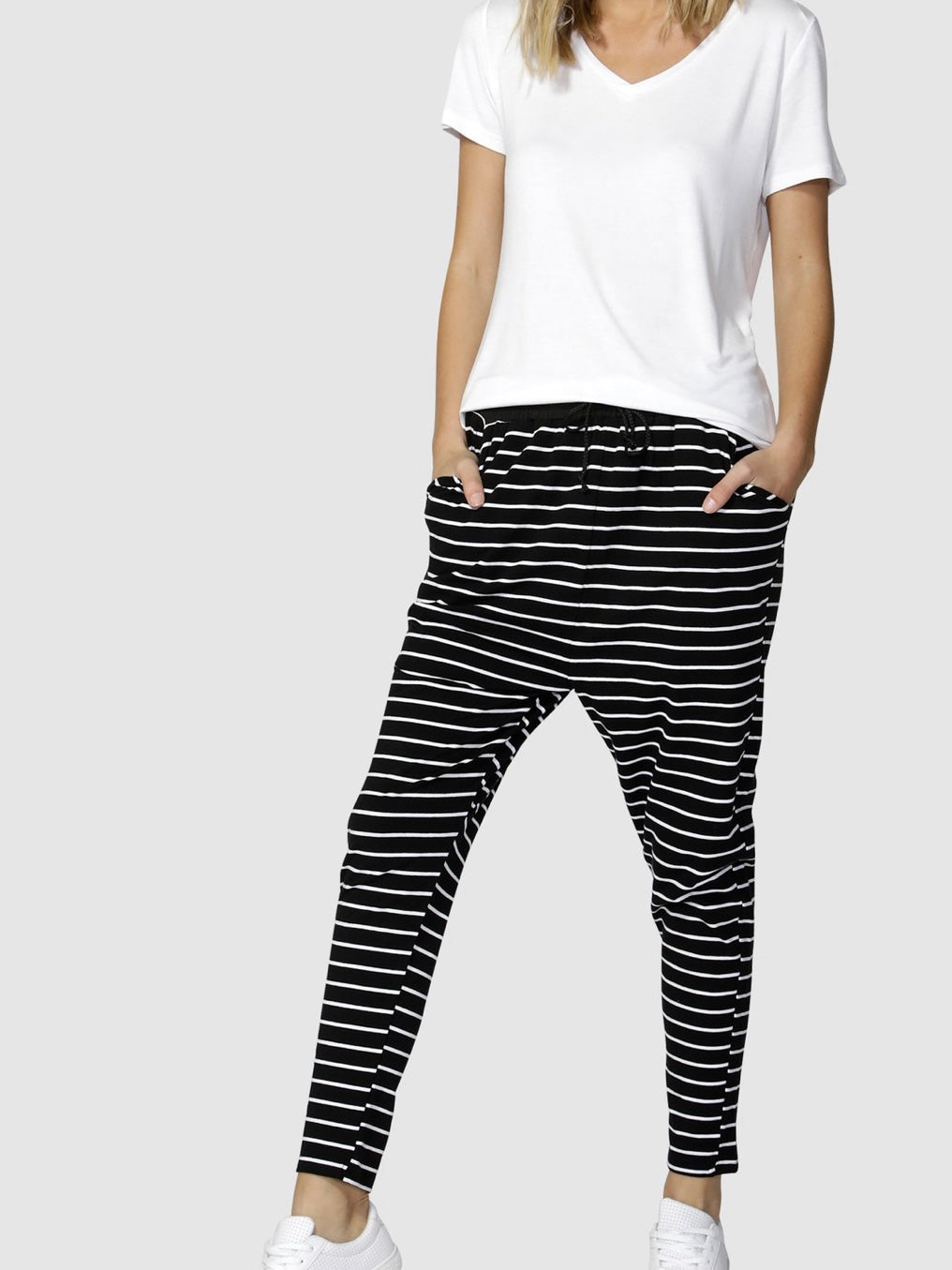 Betty Basics : Jade Relaxed Fit Pants : Black & White Stripe