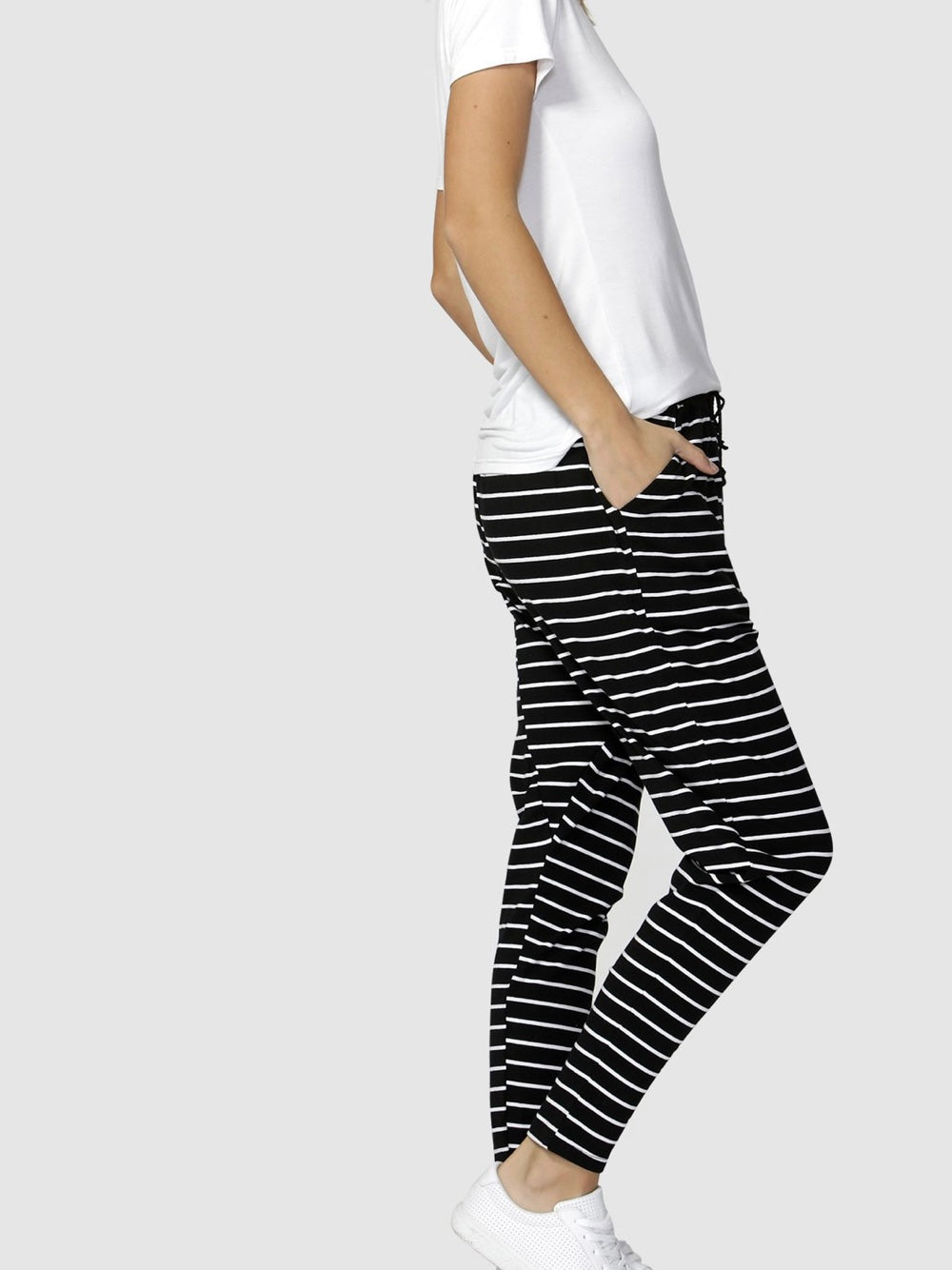 Betty Basics : Jade Relaxed Fit Pants : Black & White Stripe