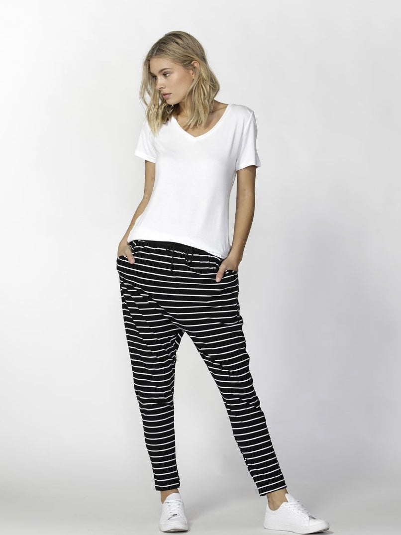 Betty Basics : Jade Relaxed Fit Pants : Black & White Stripe