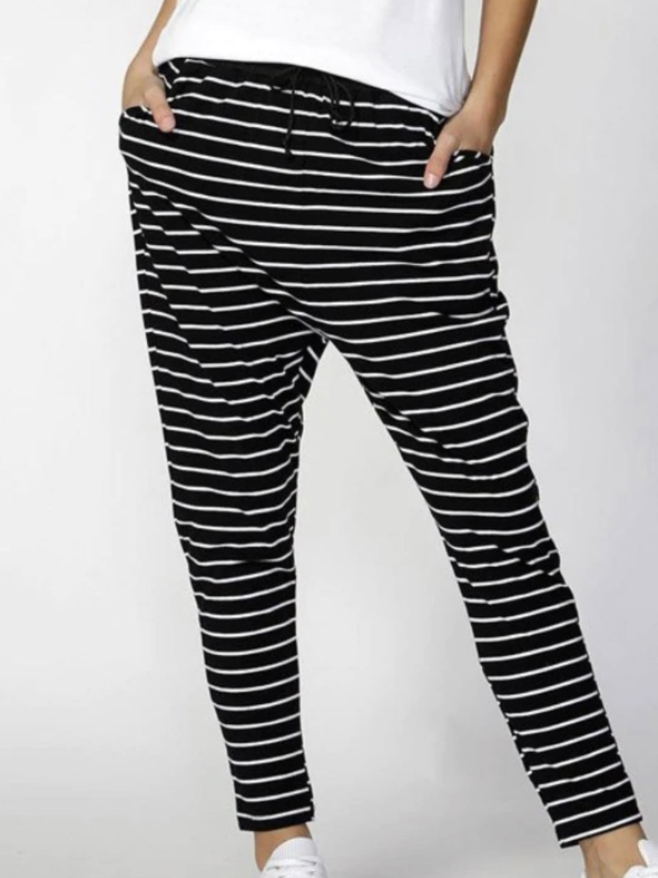 Betty Basics : Jade Relaxed Fit Pants : Black & White Stripe